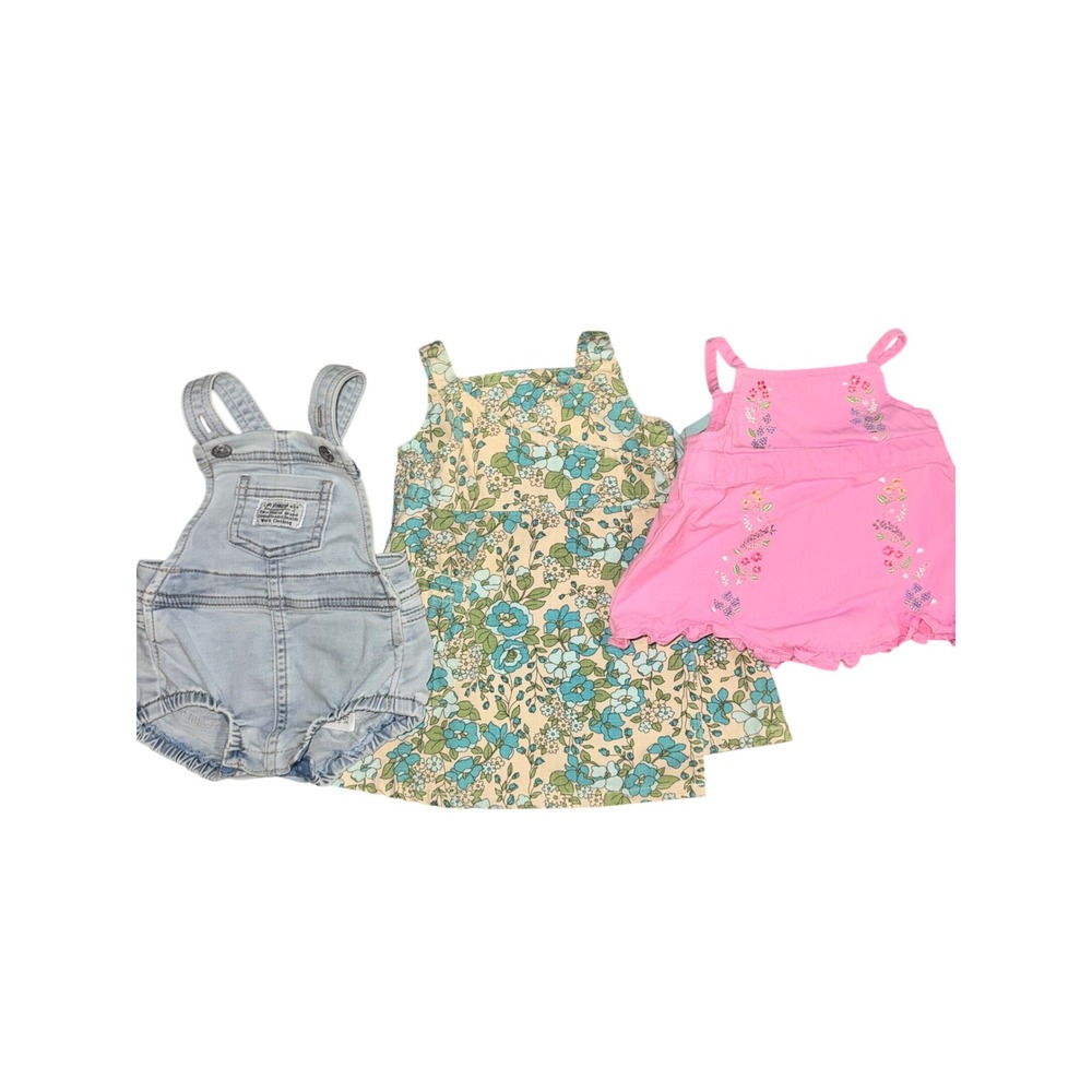 Baby Girl Lot Levis Denim Shortall Old Navy Floral Dress Faded Glory Dress 0-6M